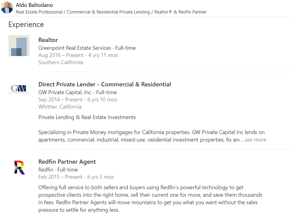 Aldo Baltodano advertises as a Greenpoint Real Estate agent and a Redfin Partner Agent